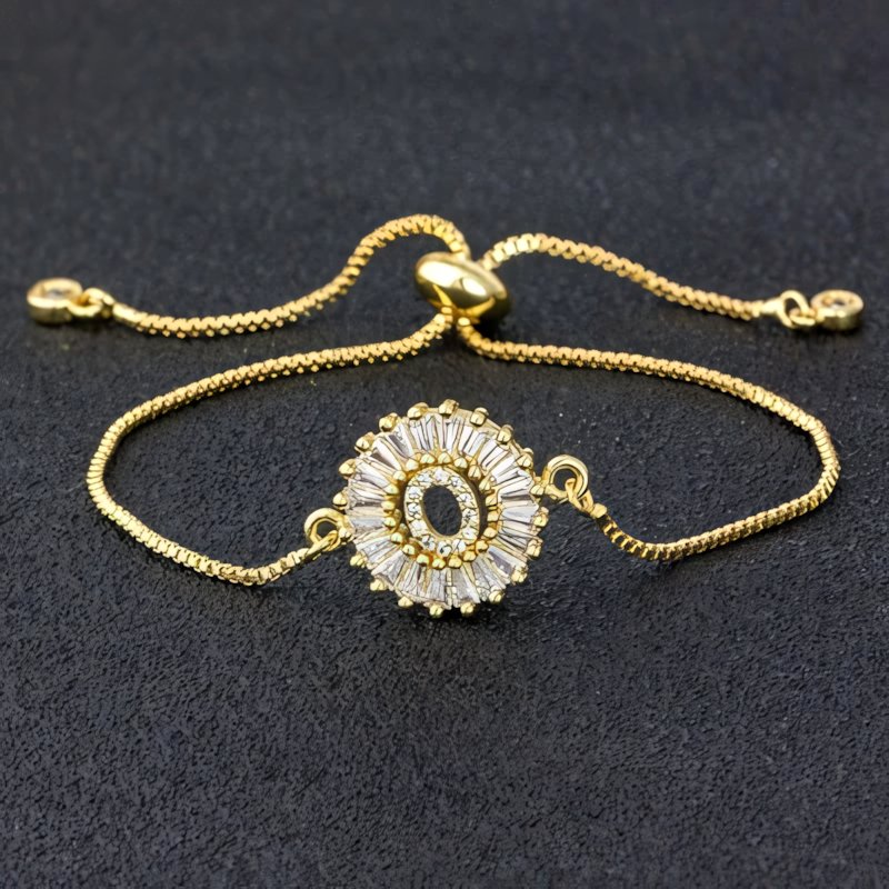 Adjustable Baguette Diamond Letter Initial Bracelets