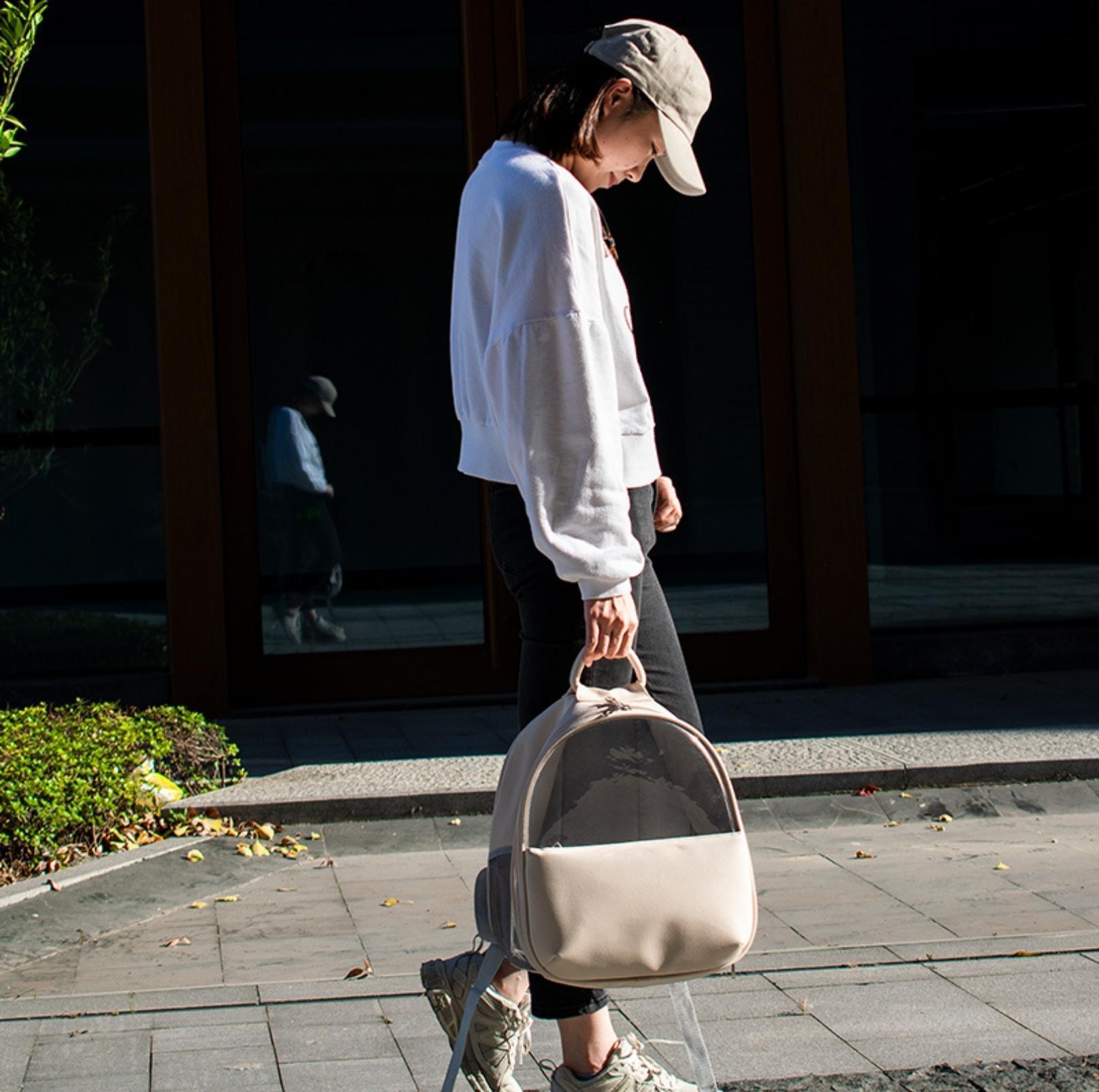 Leather Backpack Style Cat Carrier With Transparent Window