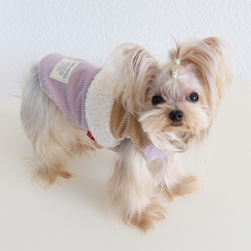 Corduroy Color Block Dog Harness Jacket Vest