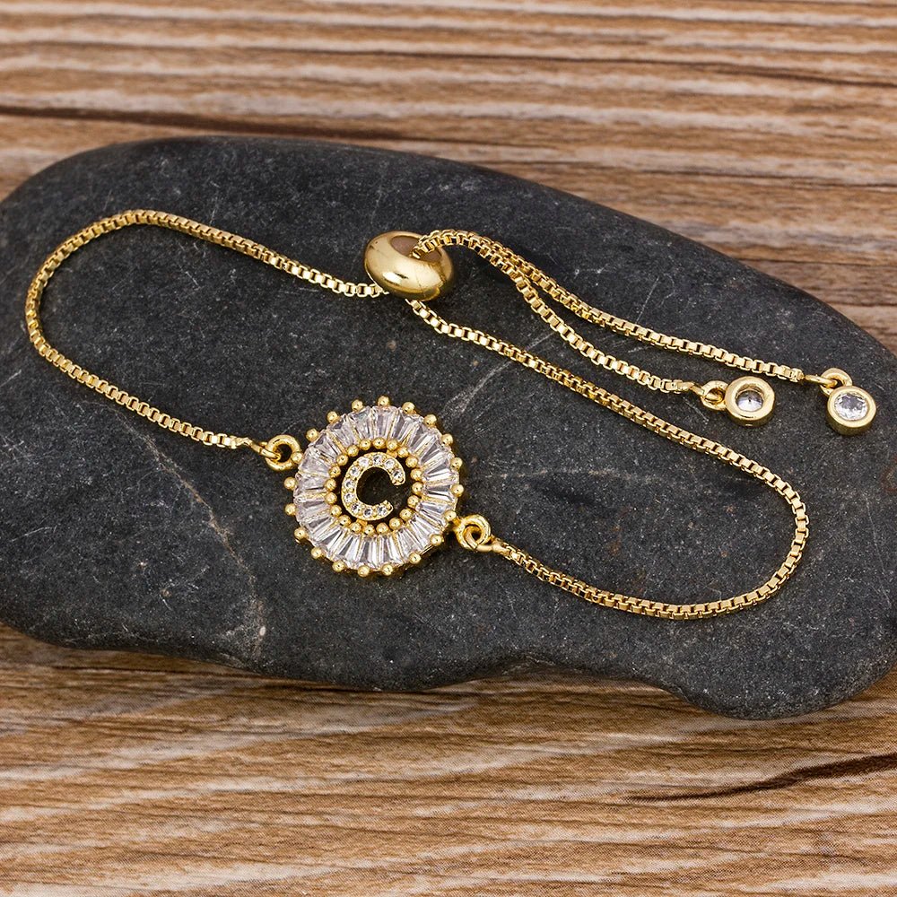 Adjustable Baguette Diamond Letter Initial Bracelets