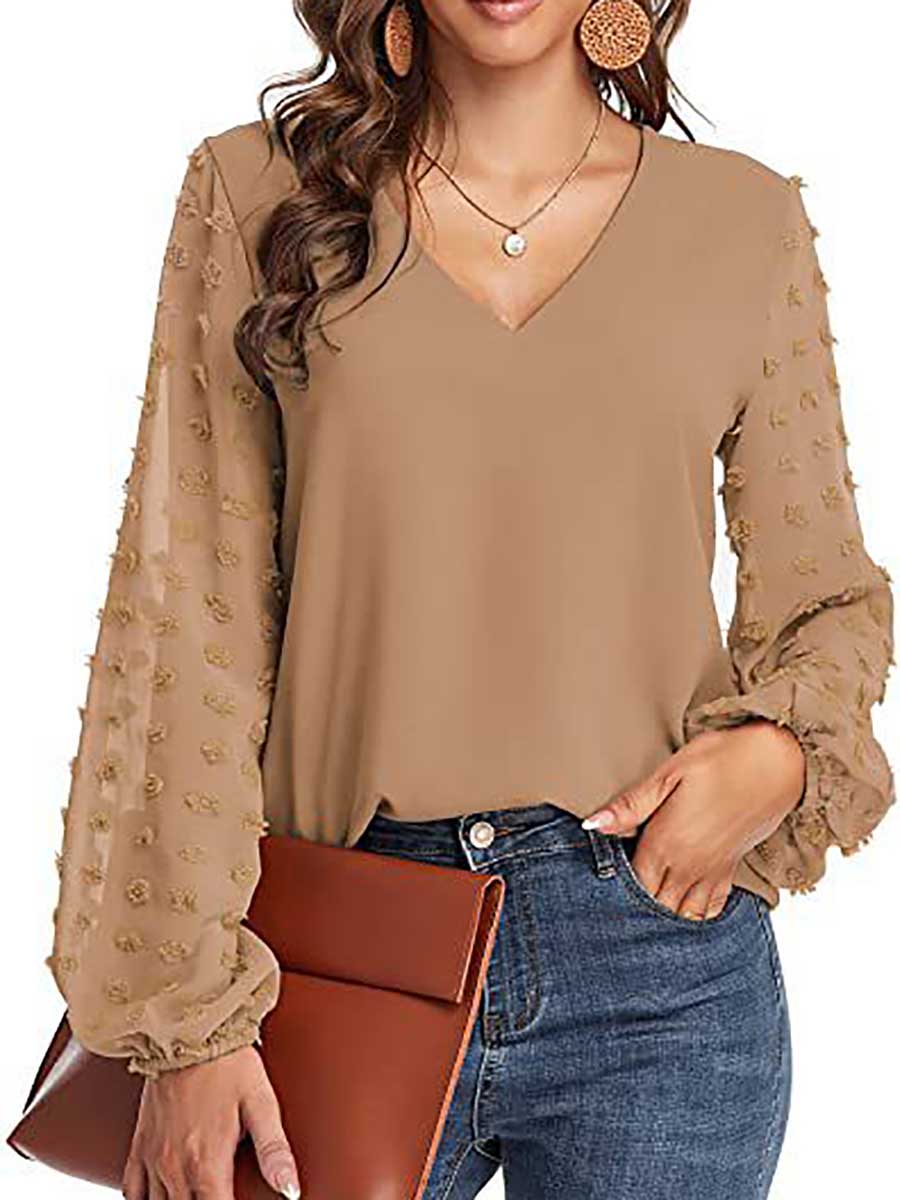 V-Neck Chiffon Long Sleeve Top