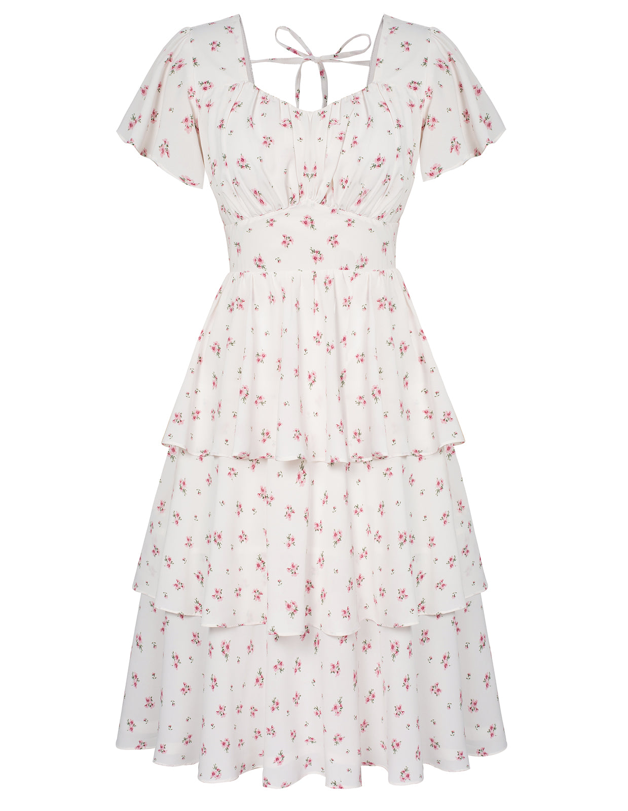 Floral Print Square Neck Tiered Ruffle Dress 2023 Summer Vintage A-line Swing Midi Dress