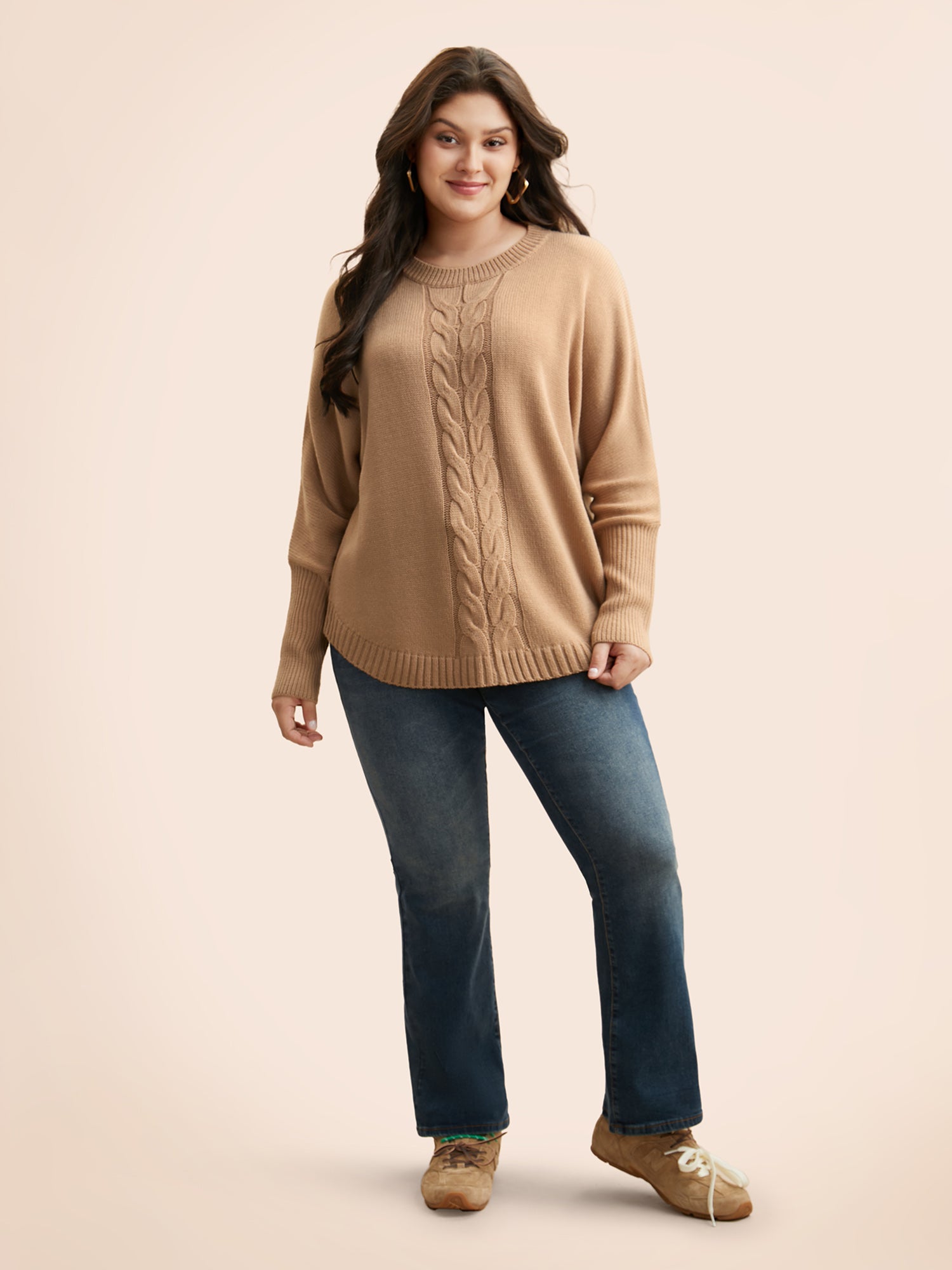 Plain Dolman Sleeve Arc Hem Pullover