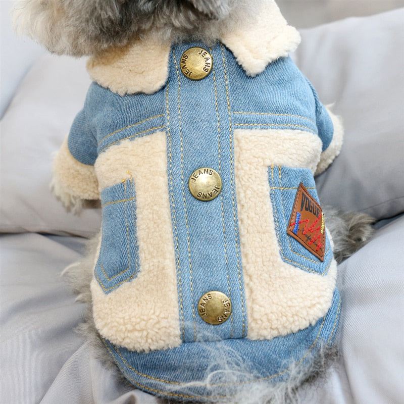 Furry Denim Dog Jacket Coat
