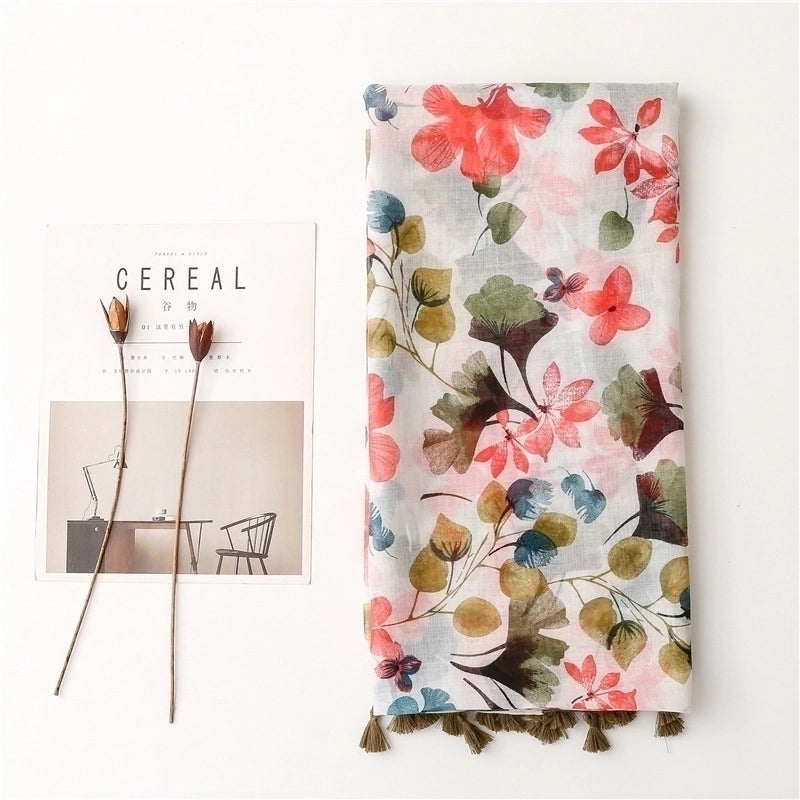 Women's Fashion Flower Voile Silk Scarves