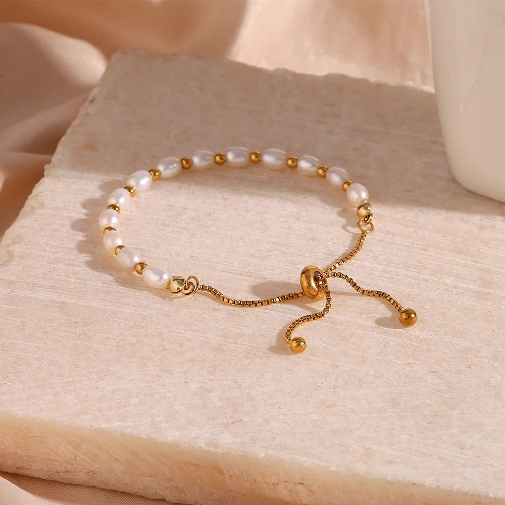 Adjustable Gold Accented Pearl Bracelet