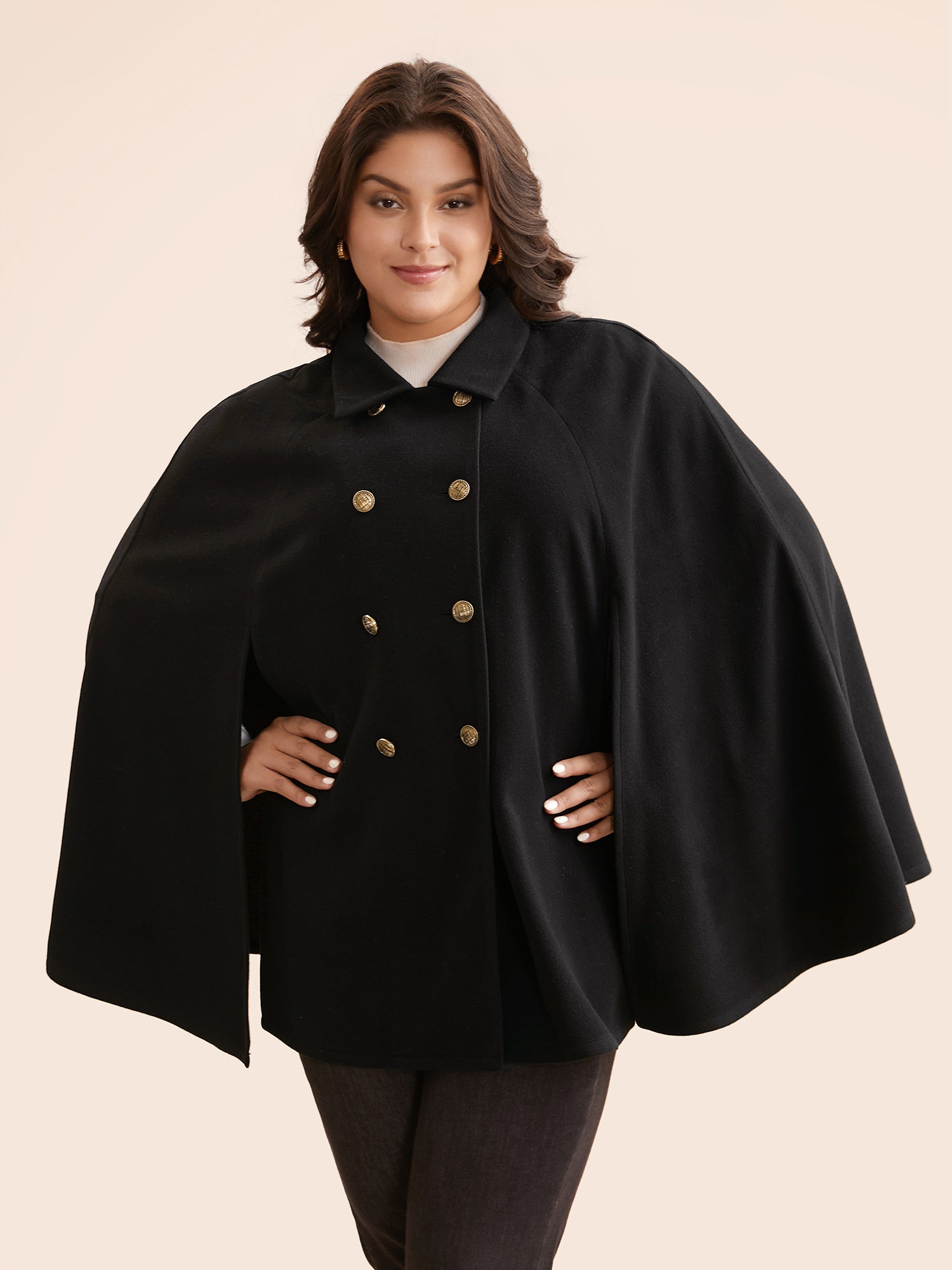 Double Breasted Cloak Sleeve Cape Overcoat