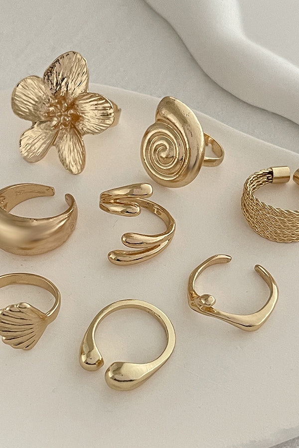 8PCS Simple Alloy Flower Ring