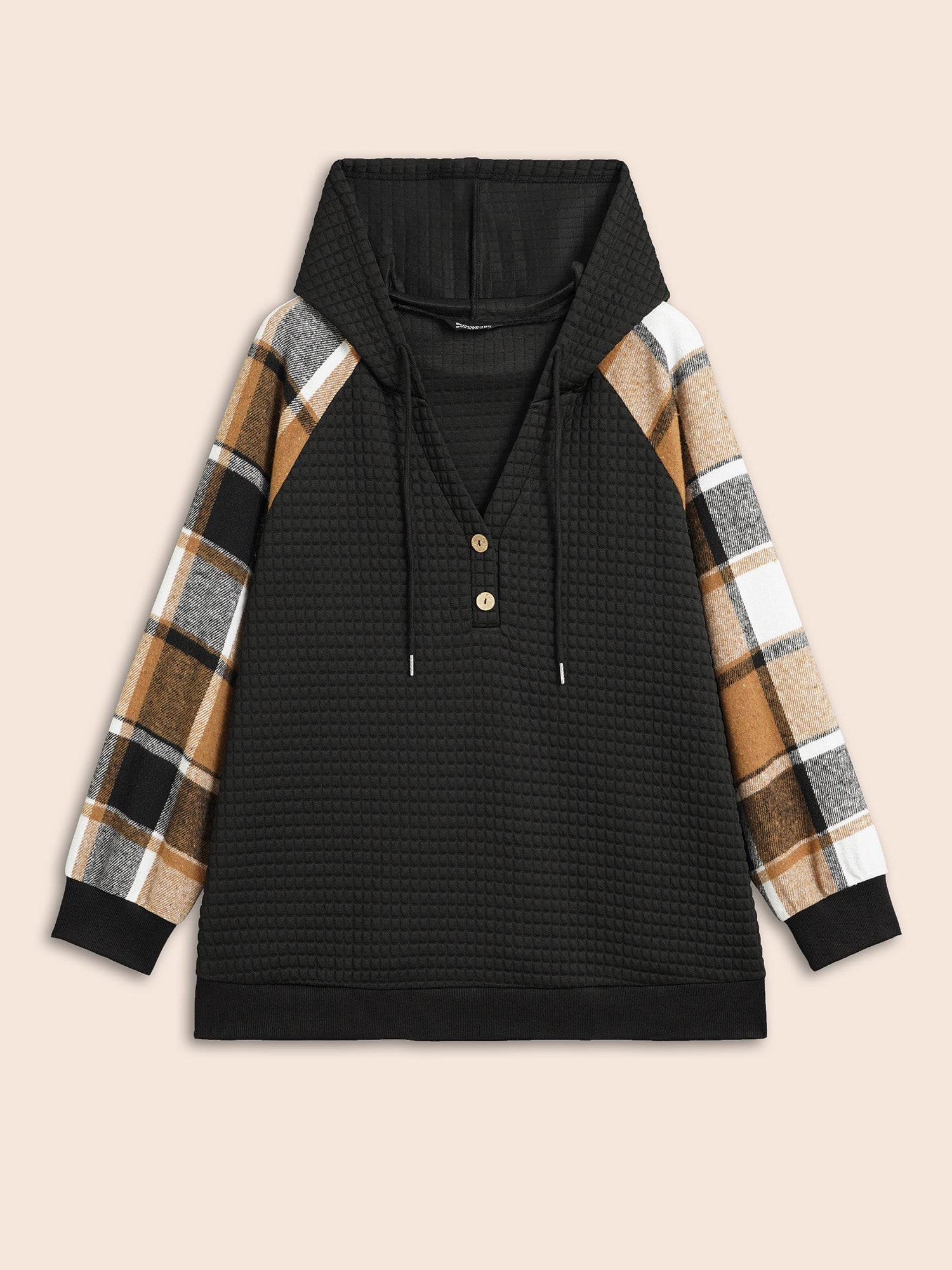 Plaid Patchwork Hooded Raglan Sleeve Sweatshirt
