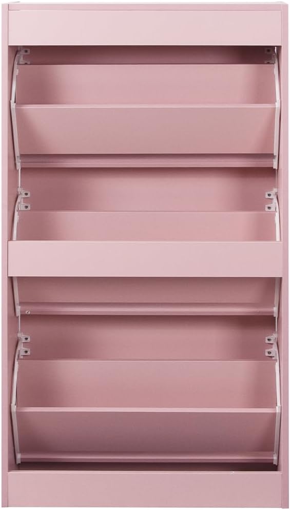 Wood Shoe Cabinet with 3 Doors, Shoe Cabinets, Retractable Handles, Double Depth, 63 x 24 x 115 cm