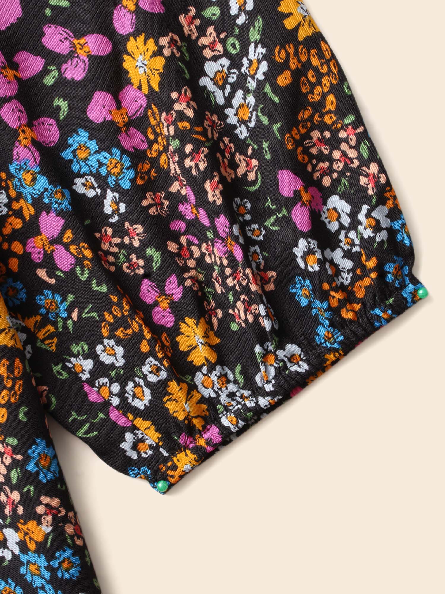 Floral Smocked Waistline Surplice Neck Blouse