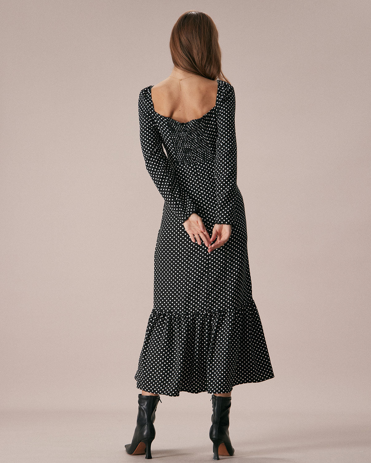 The Black Square Neck Polka Dot Maxi Dress