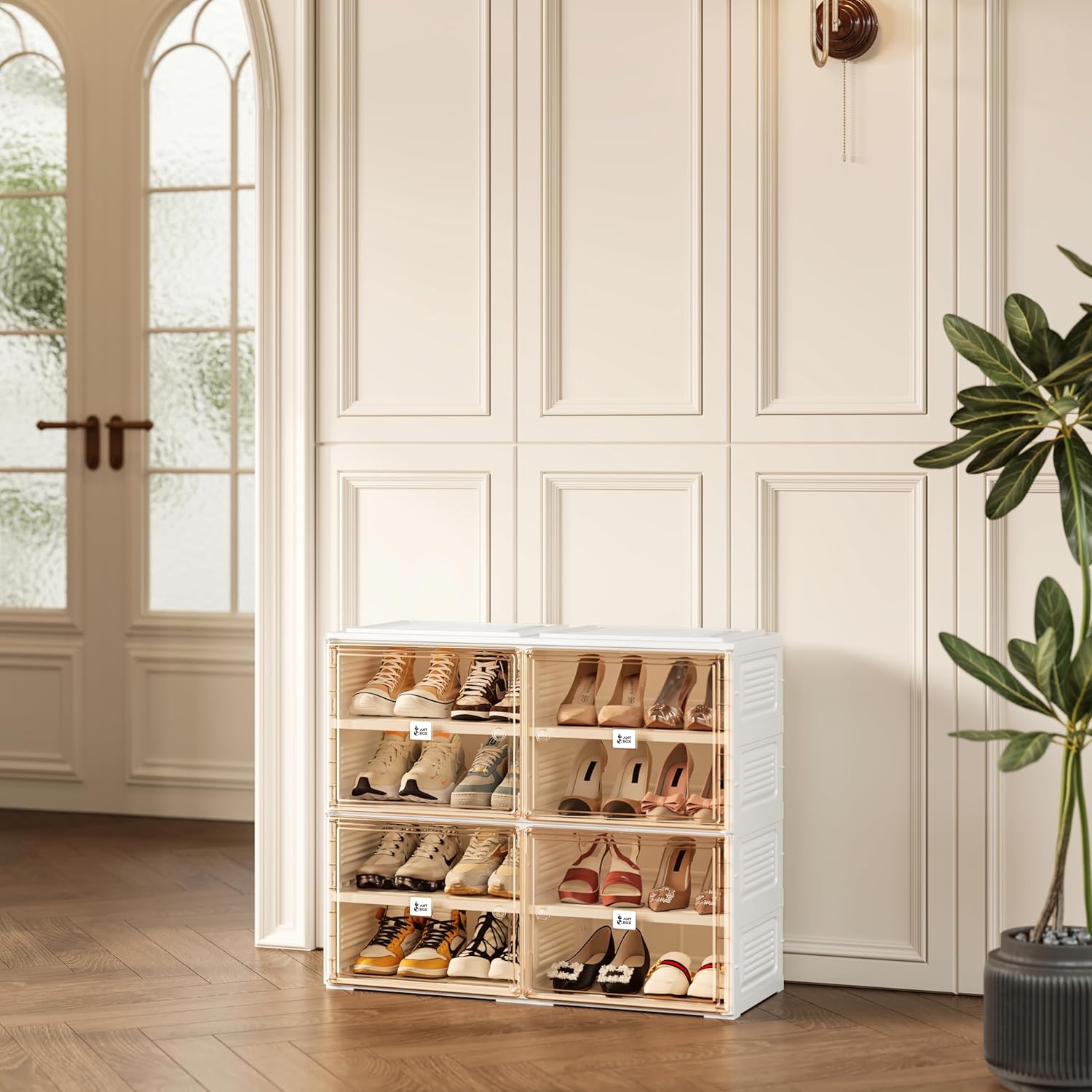 ANTBOX Portable Shoe Rack Organizer for Closet Entryway, Stackable Sneaker Storage Shoe Cabinet with Magnetic Clear Door, Large Plastic Storage containers Bins with Lids 5 Tiers 20 Pairs