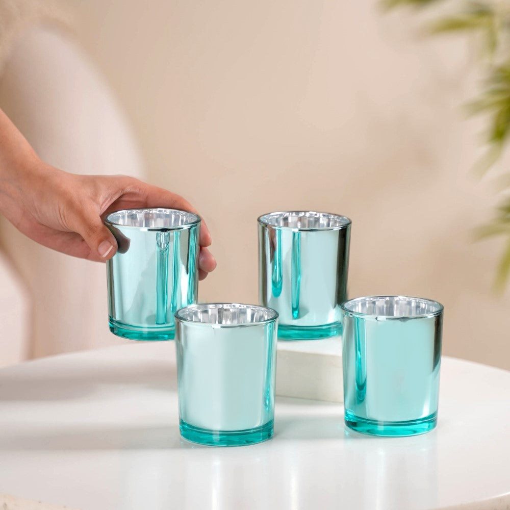 Votive Glass Tealight Holder Set Of 4 Blue