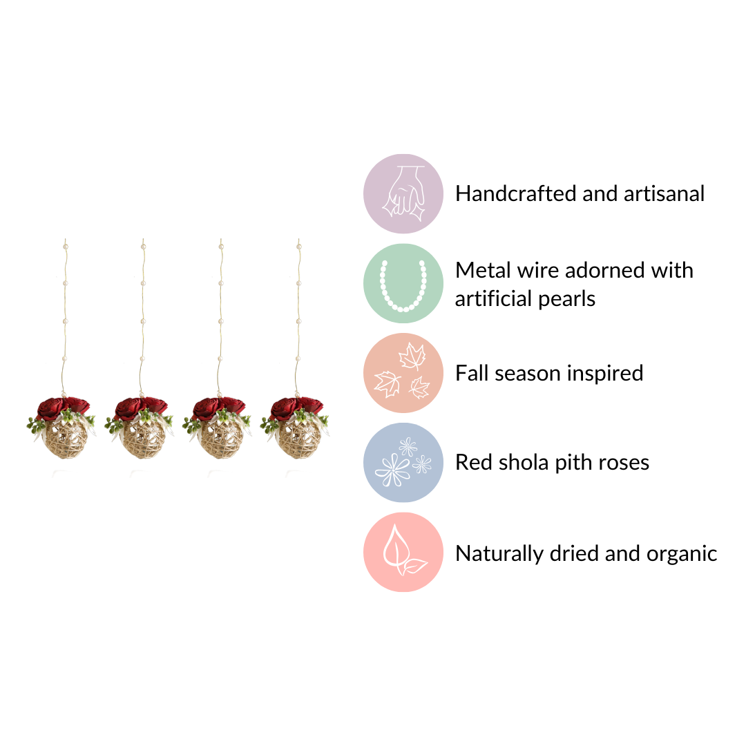 Natural Rose Rattan Hanging Decoration Sustainable Set Of 4