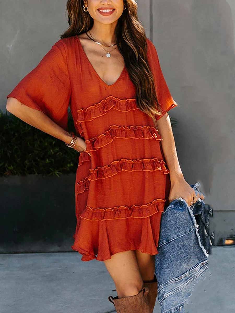 Ruffle Short-Sleeved Dress