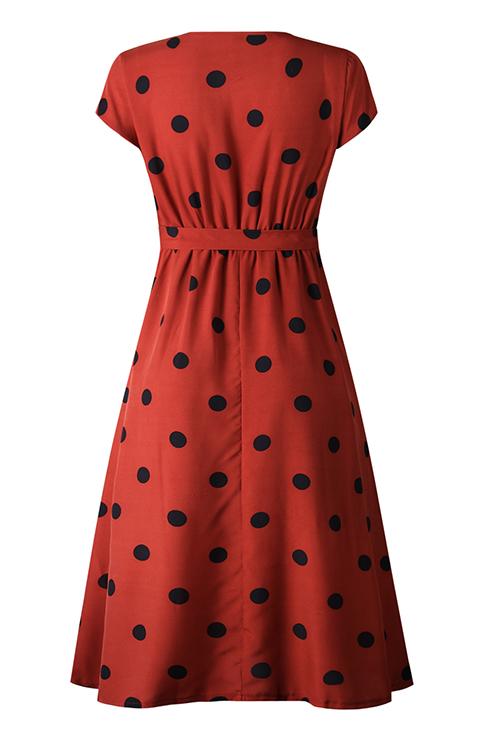 Dot Print V Neck Sleeveless Dress