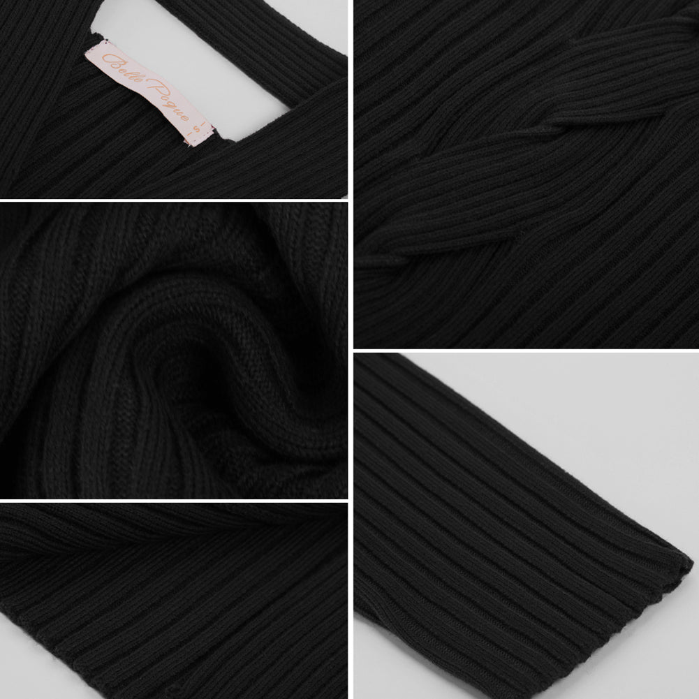 Seckill Offer⌛Halterneck Sweater Dress Long Sleeve Front Slit Knitted Bodycon Dress