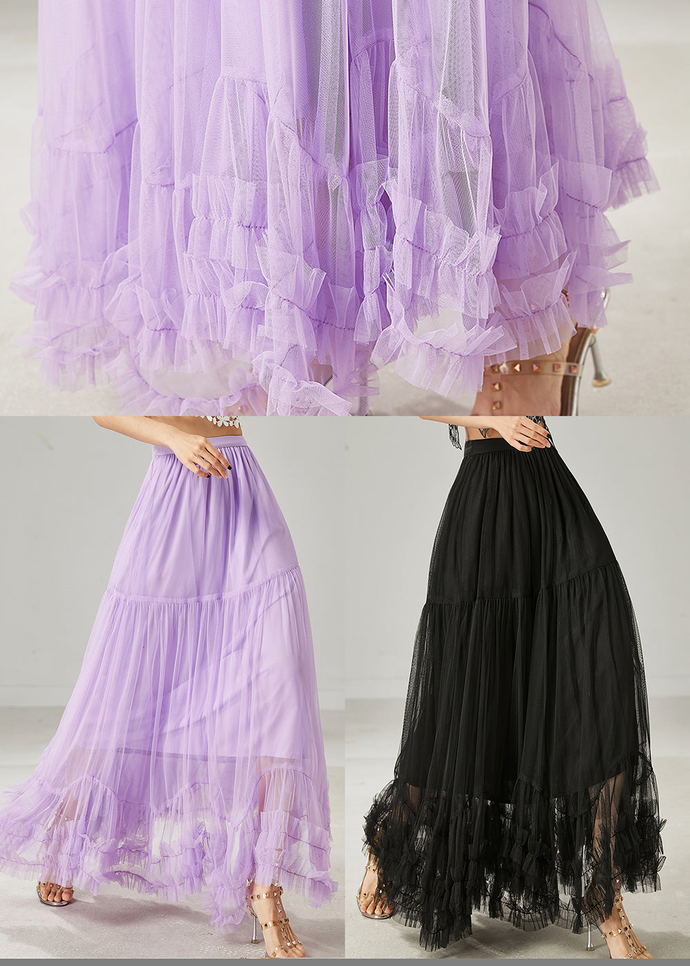 Black Tulle Skirts Ruffled Exra Large Hem Summer