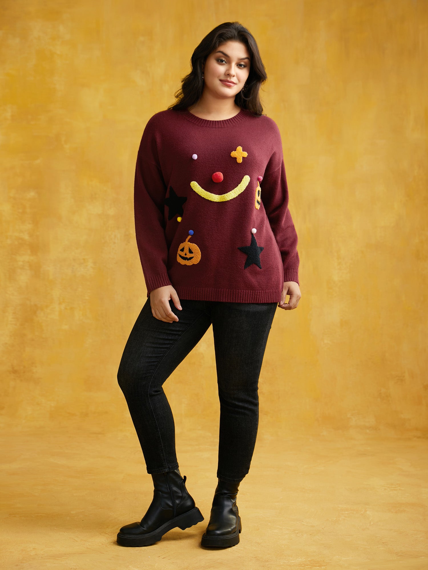 Clown Pumpkin 3D Pompom Nose Pullover