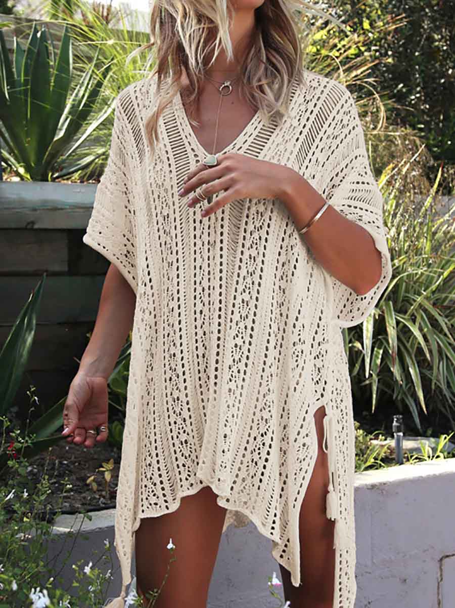 Hollow Beach Vacation Knitted Sunscreen Blouse