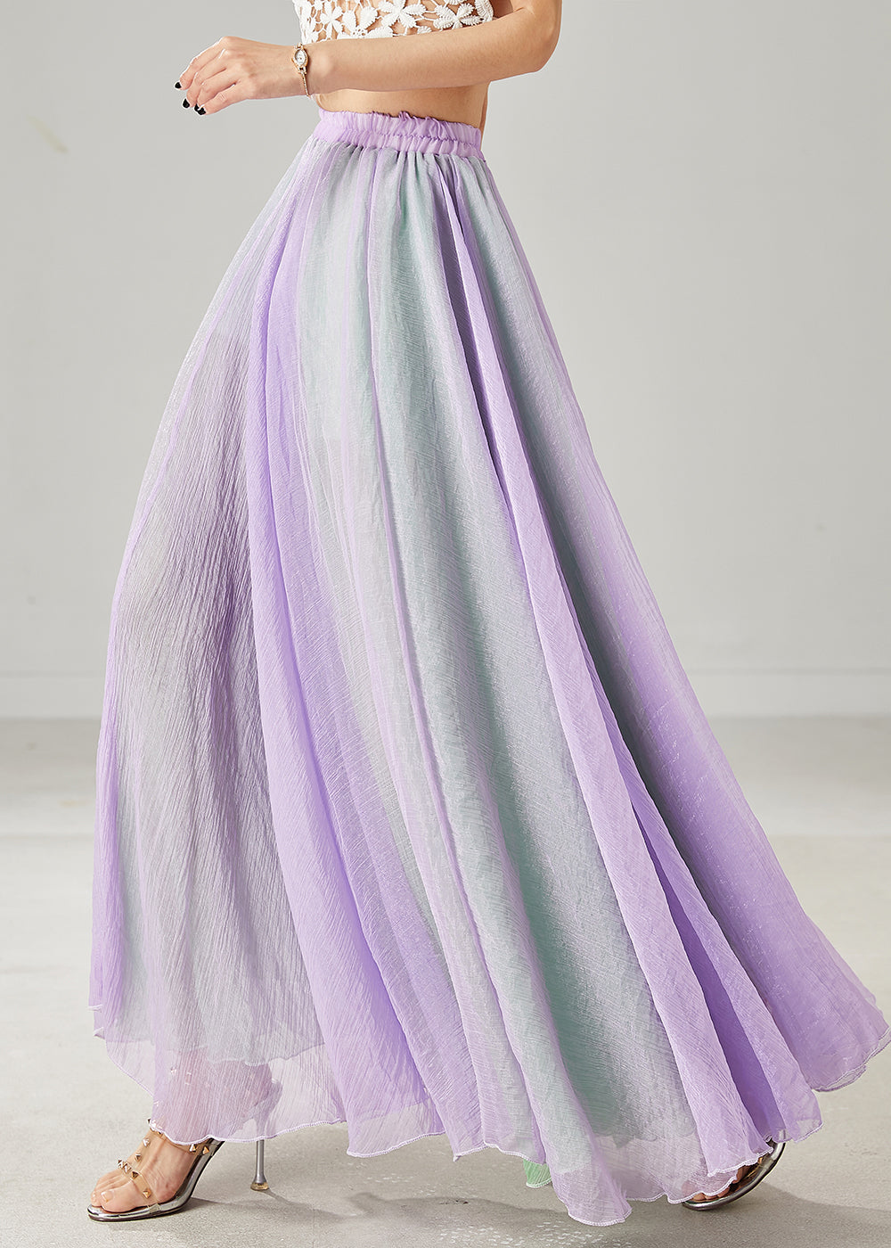 Beautiful Purple Elastic Waist Exra Large Hem Cotton Dance Skirt Summer