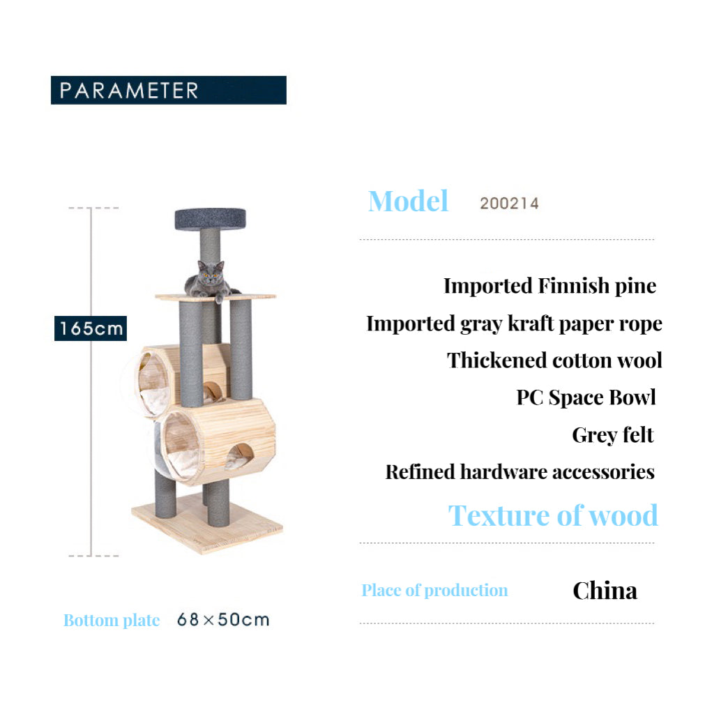 165cm Finnish Pine Luxury Cat Tree | Dual Space Capsules