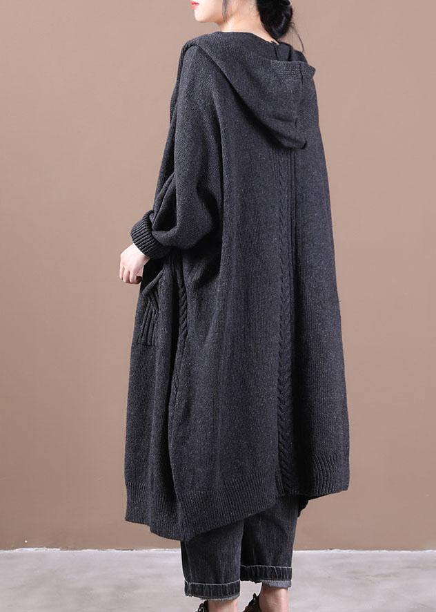 Boutique Dark Grey KnitLong sleeve Fall Long Loose Coat