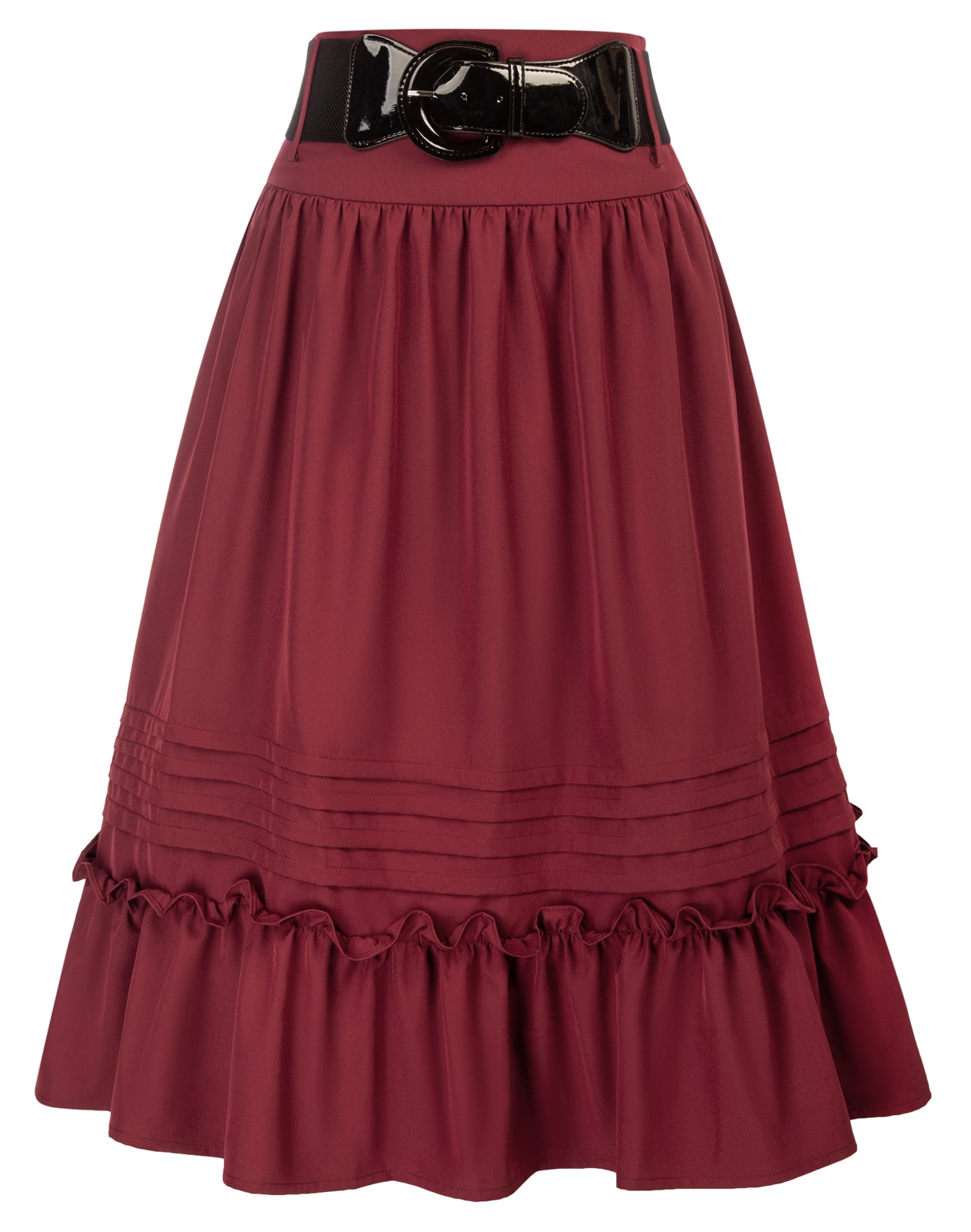 Belt Decorated Skirt Elastic High Waist Tiered  A-Line Skirt