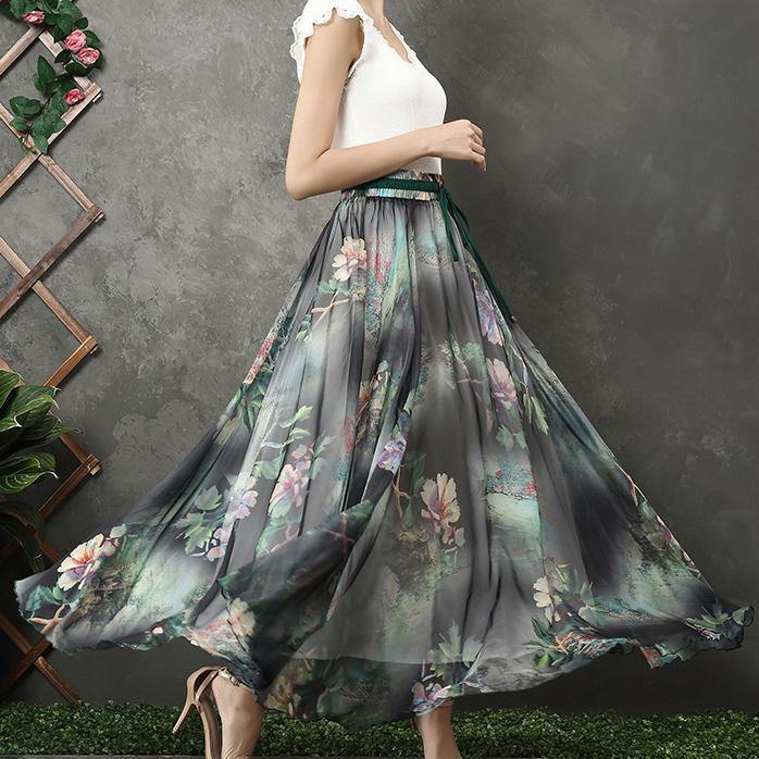 Modern big hem chiffon quilting clothes design black prints A Line Dresses summer