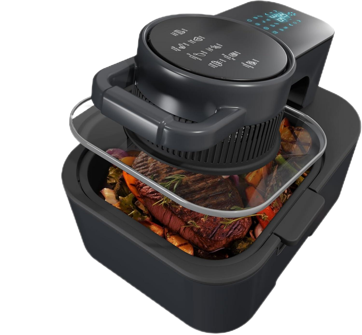 8QT 6-In-1 Easy View Non Toxic Air Fryer, Non-drawer, Precise Temp & Timer Control, Pre-Set Timer, Auto Shutoff, Roast, Bake, Reheat & Dehydrate