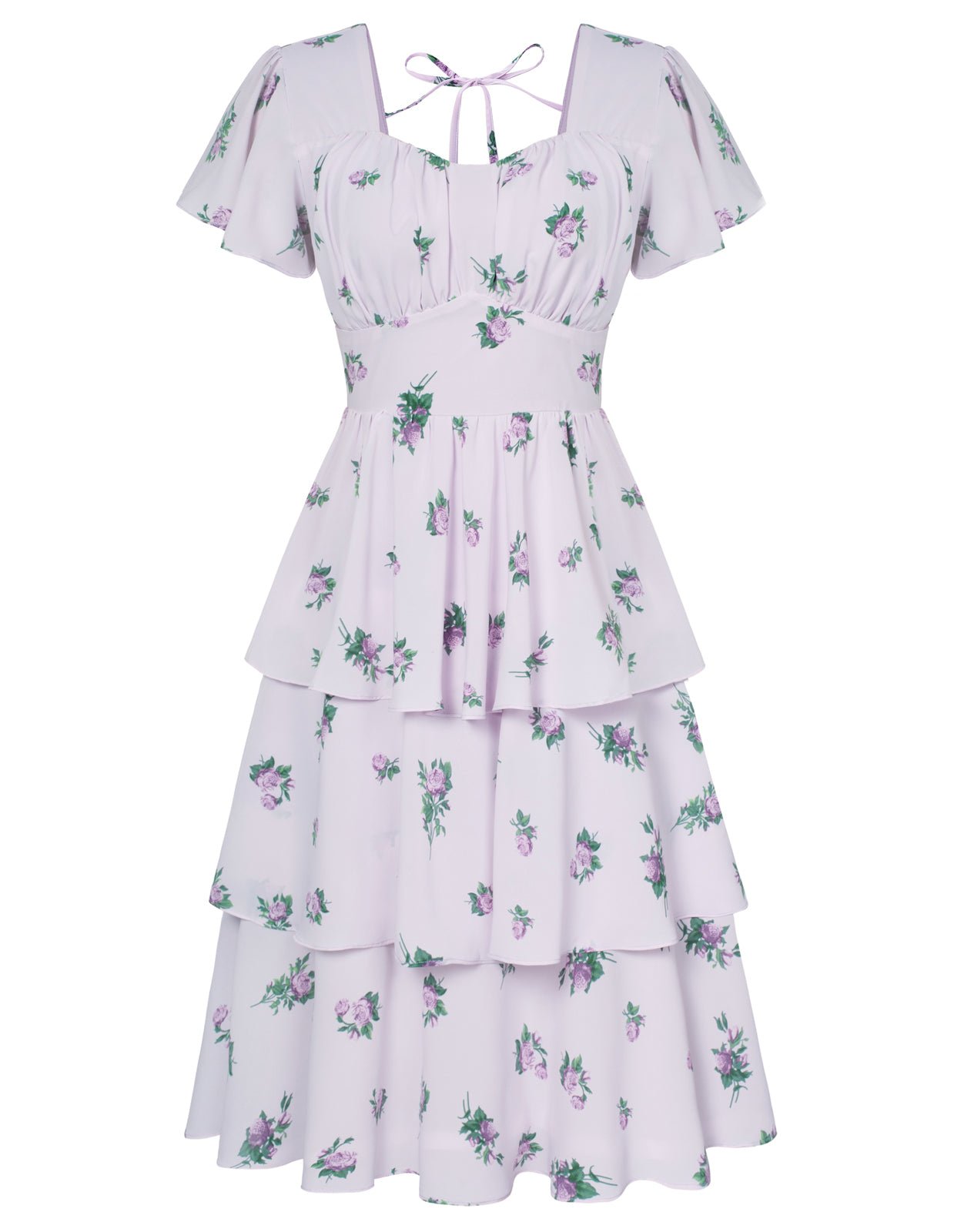 Floral Square Neck Tiered Ruffle Dress 2023 Summer Vintage A-line Swing Midi Dress