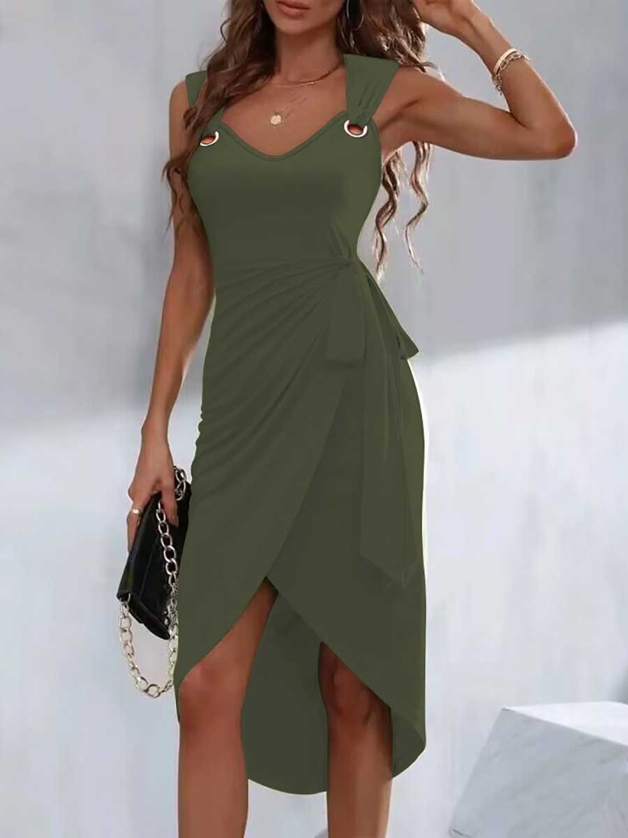 Solid Color Strappy Irregular Hem Casual Dress
