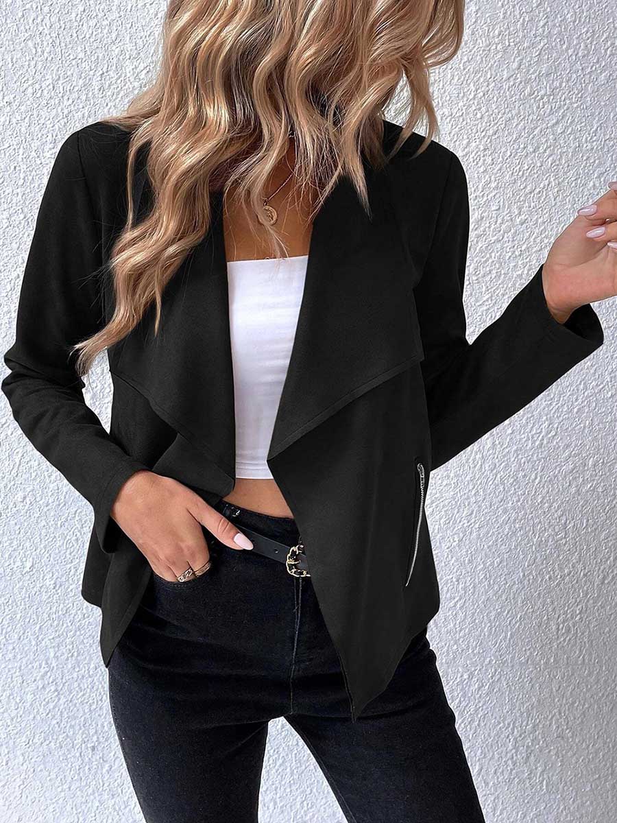 Leather Velvet Lapel Long Sleeve Zipper Jacket