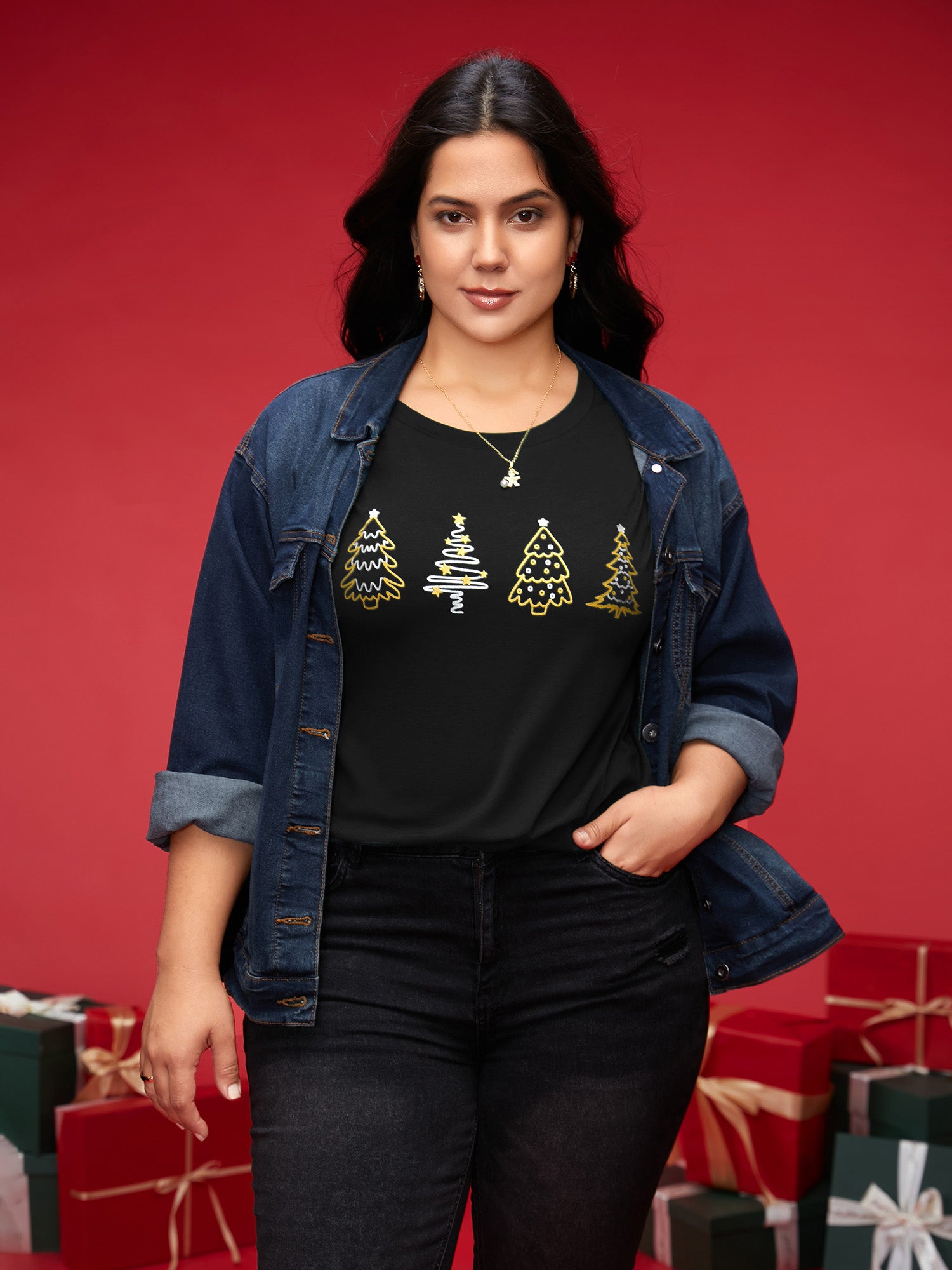 Shimmering Trees Half Sleeves Slim-Fit Tee