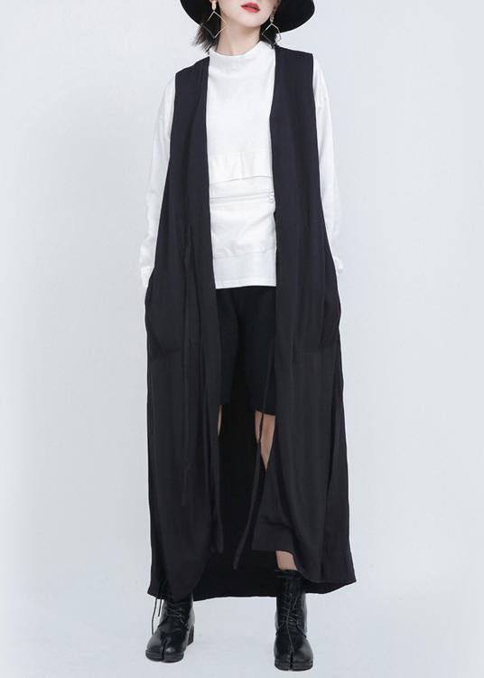 2021 Summer New Black Sleeveless Loose And Long Waistcoat
