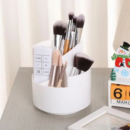 Rotating Pen Holder With Multiple Compartments. Office Home School Storage Box (White)