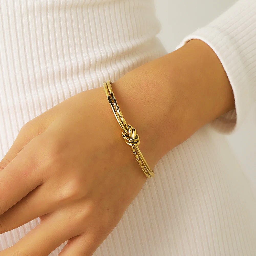 Romantic Couples Twisted Knot Bangle Cuff Bracelet