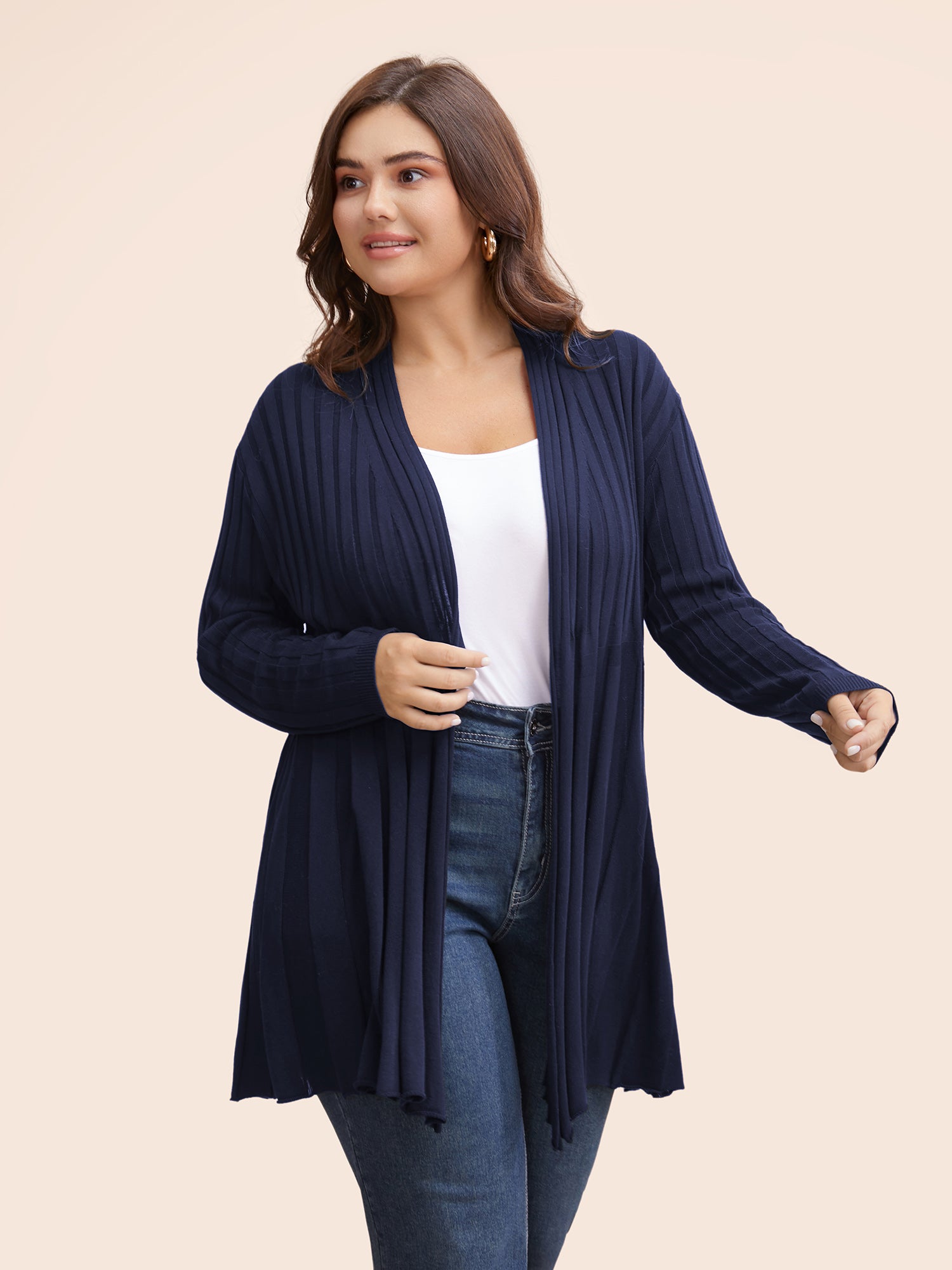 Plain Textured Kimono Collar Cardigan