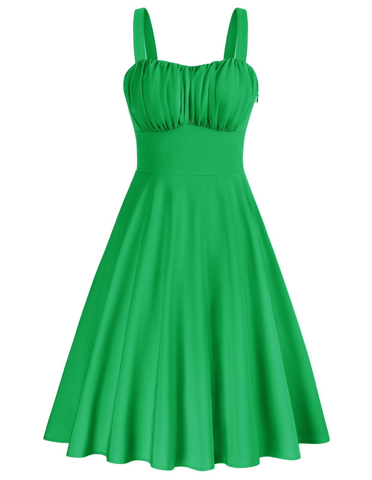 Vintage Solid Color Two-Way Defined Waist Dress Ruched Bodice Flared A-Line Dress