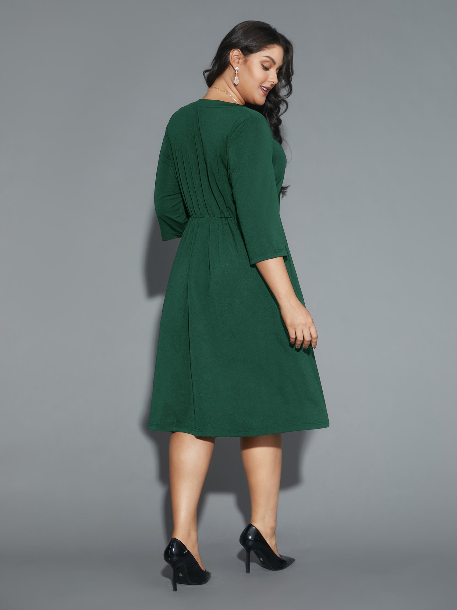 Lace Heart Neckline Pocket Midi Dress
