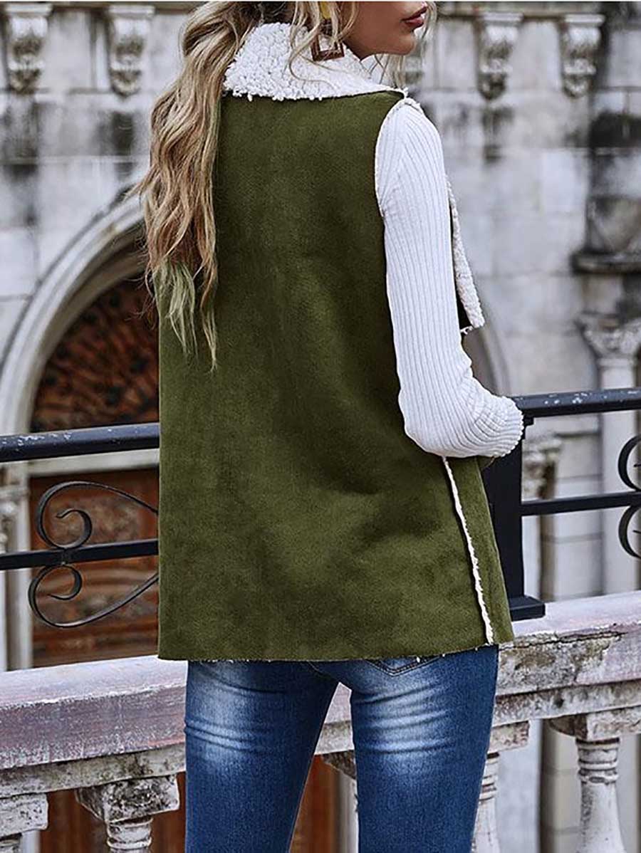 Sleeveless Large Lapel Suede Vest