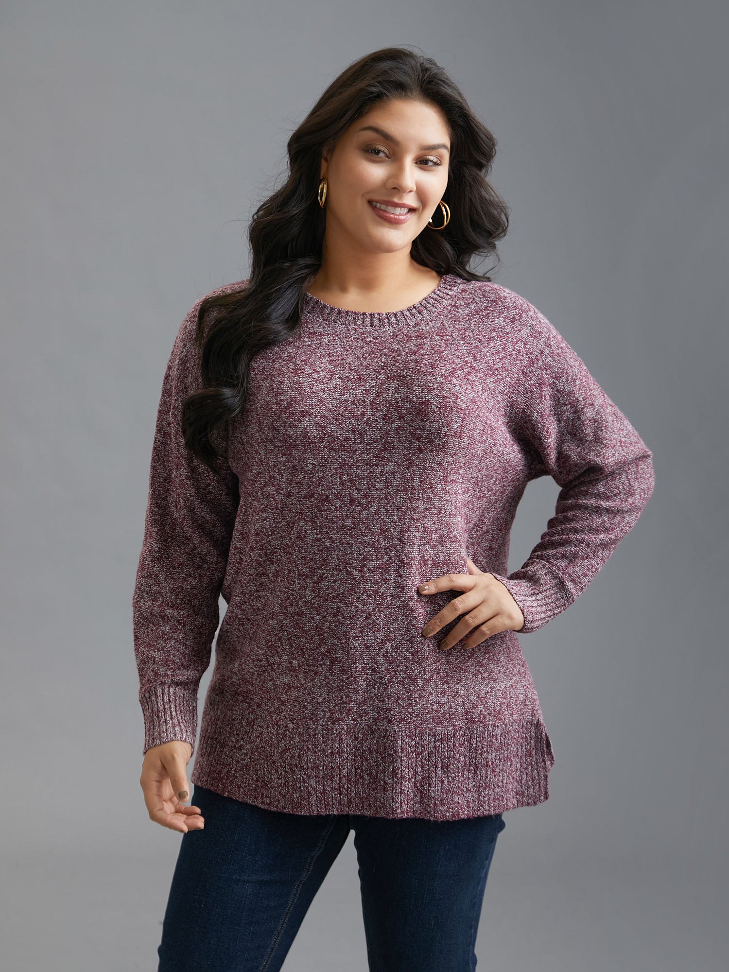 Texture Bowknot Cut Out Slit Hem Pullover