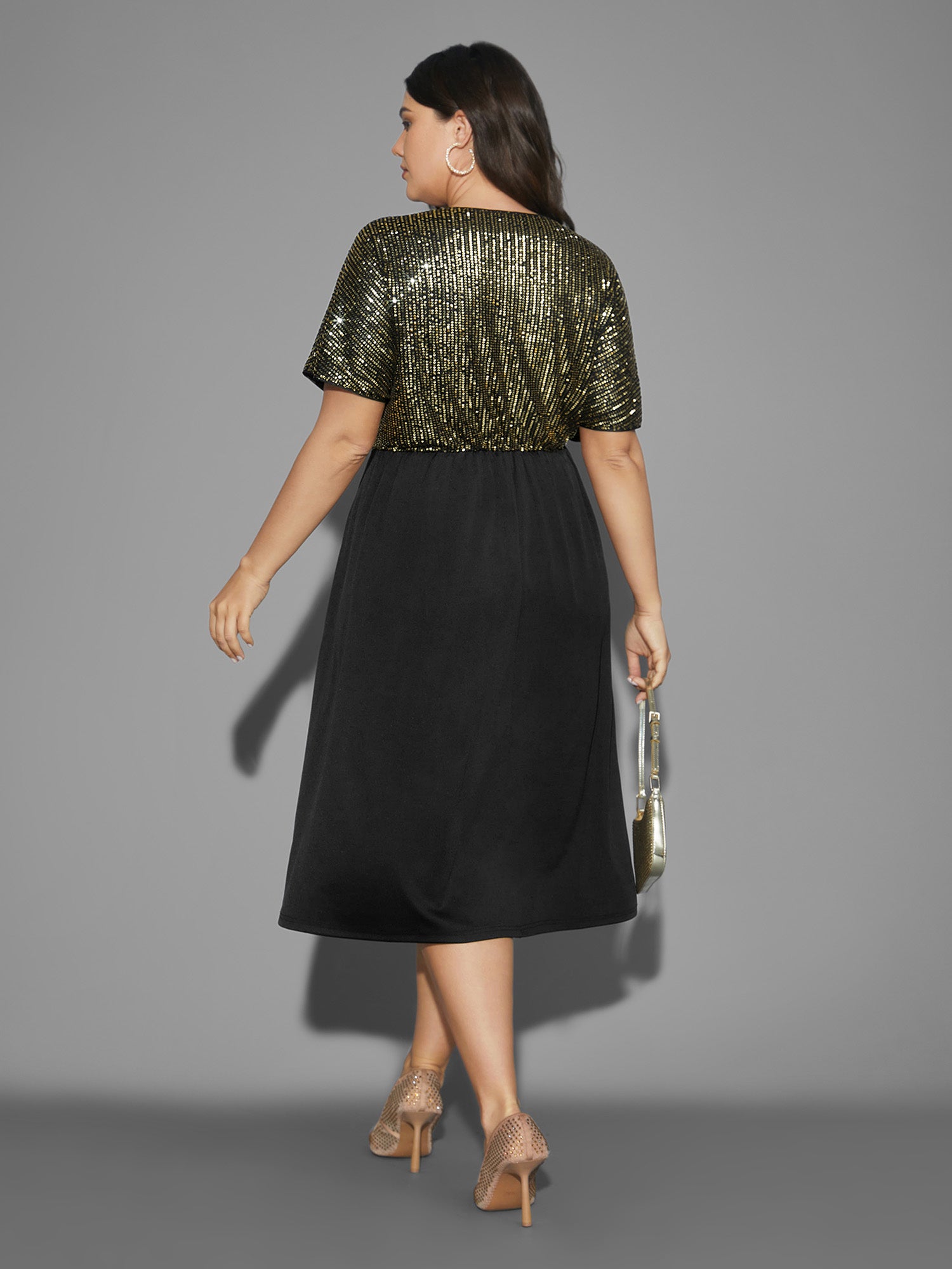 Sequin Patchwork Dolman Sleeve Dress