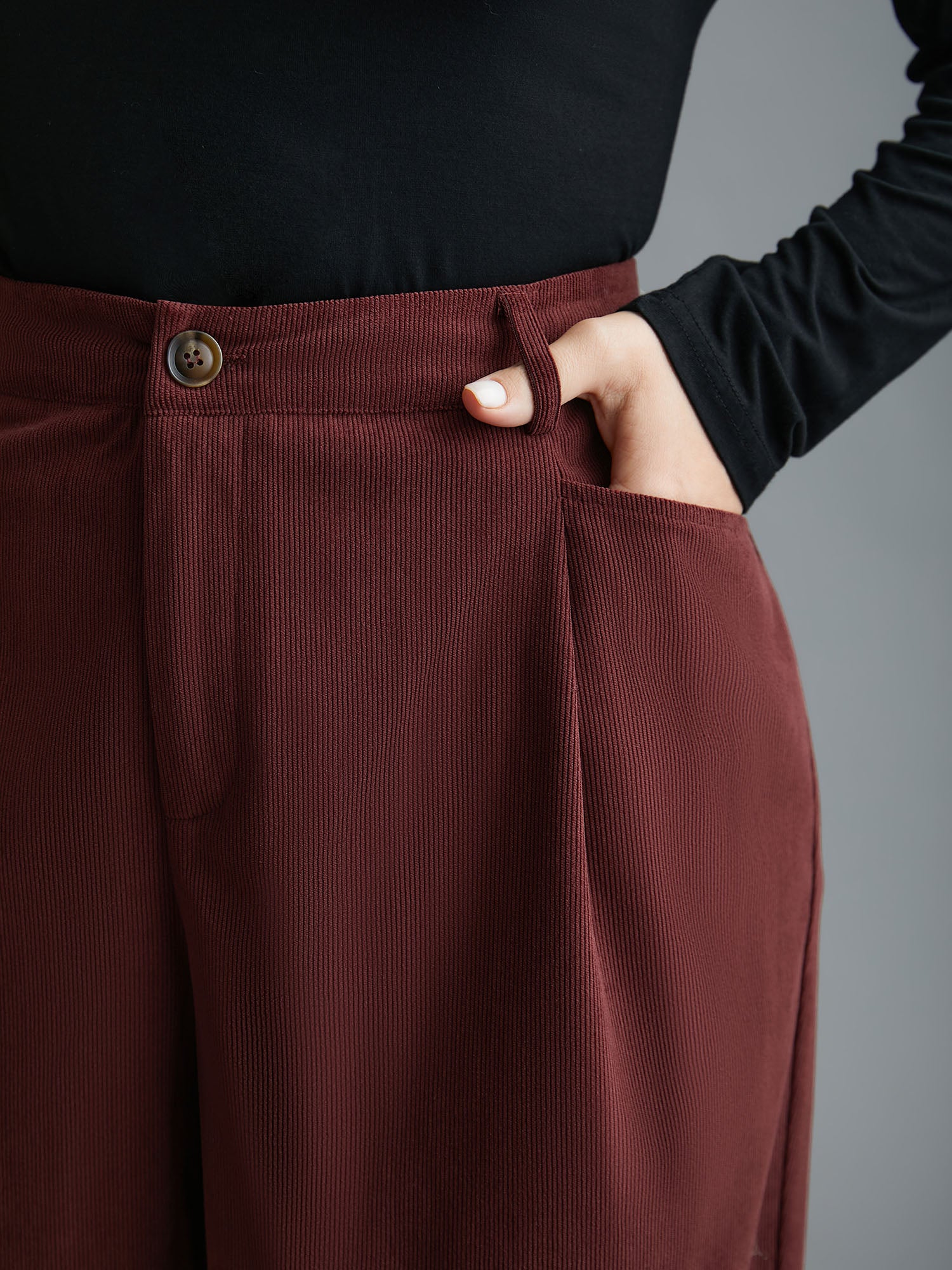 Straight Leg Elastic Waist Corduroy Pants