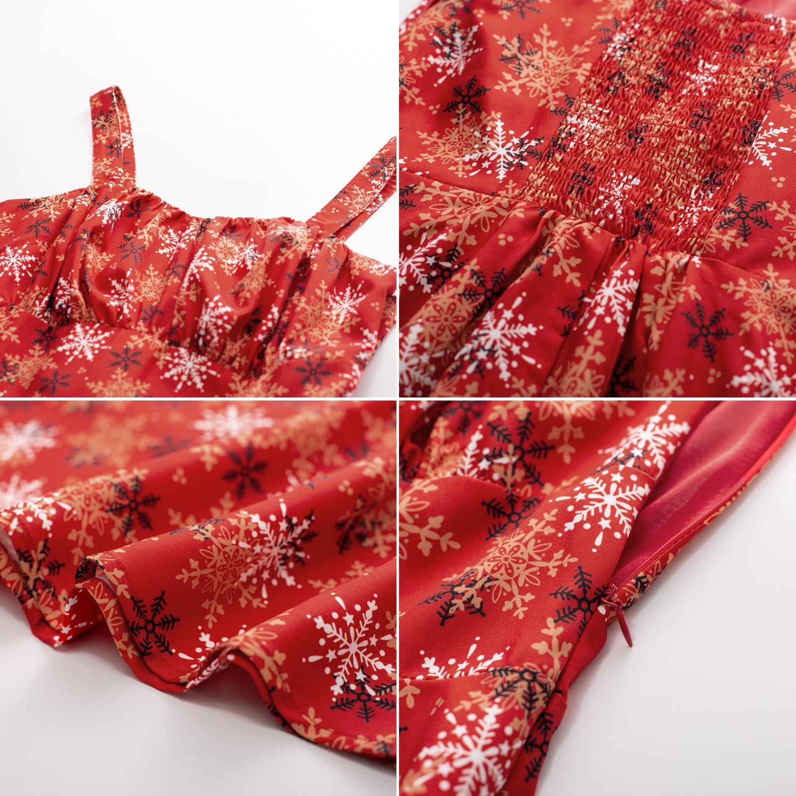 Vintage Sleeveless Snowflake Print Ruched A-Line Flowy Swing Midi Dress