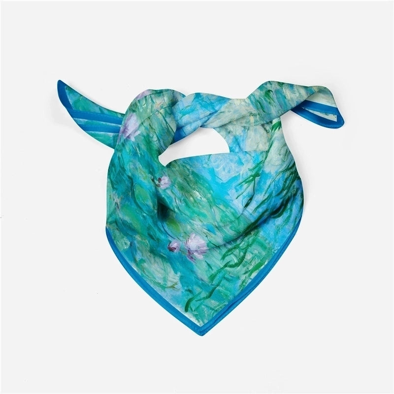 53cm Monet Oil Painting Series Water Lilies Under The Willow Tree Ladies Twill Scarf