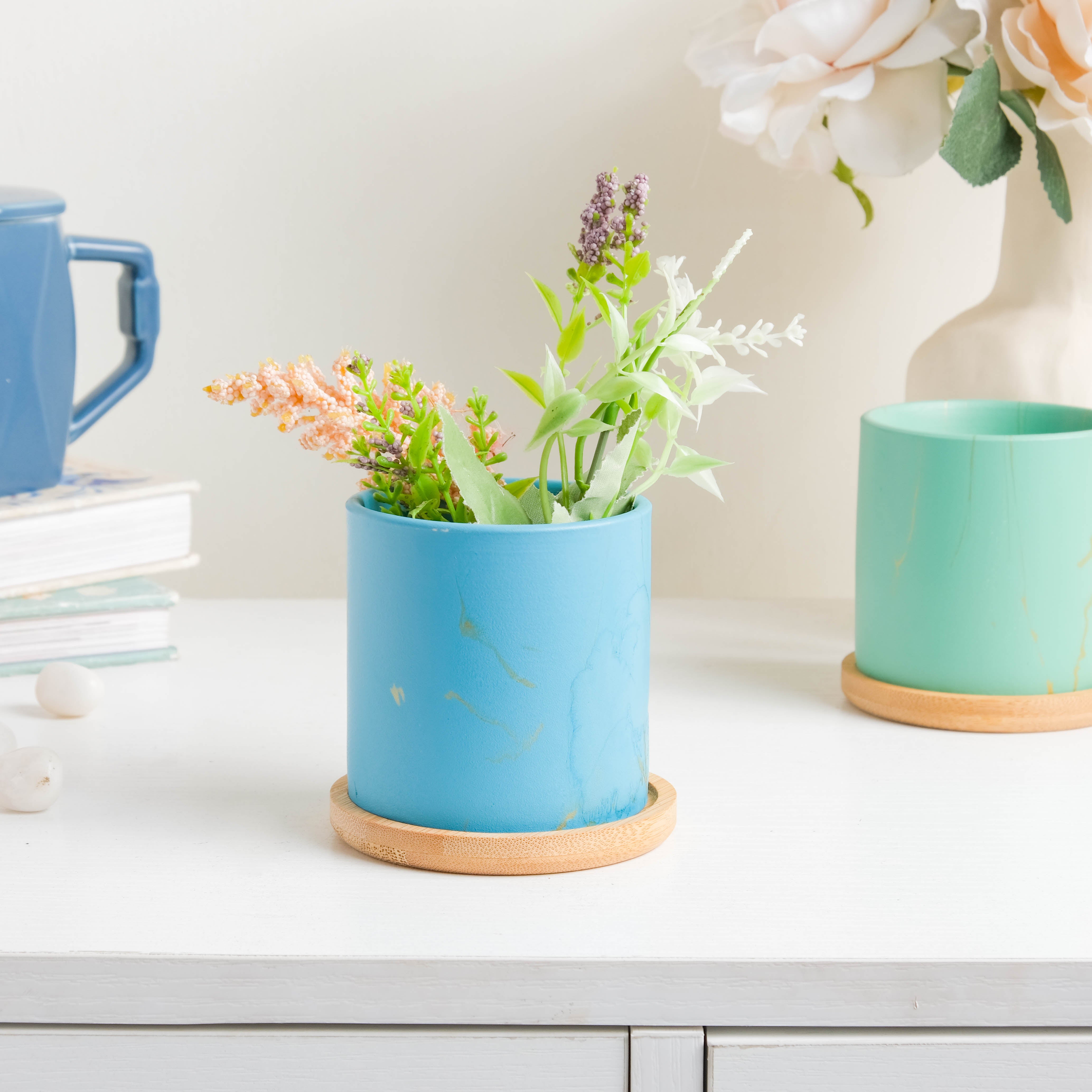 Summer Blue Planter With Coaster