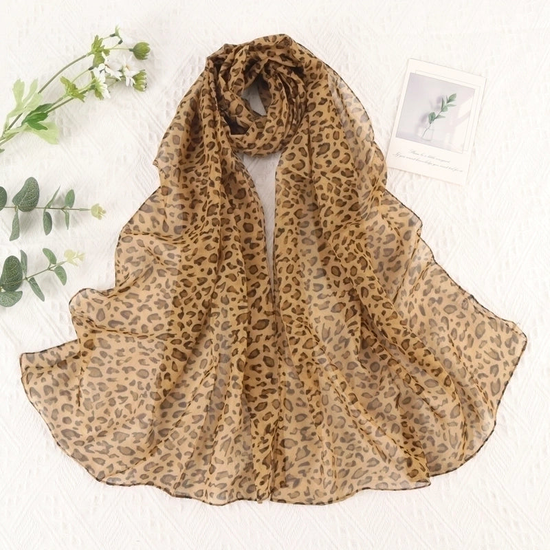 Women's Elegant Minimalist Leopard Polyester Printing Silk Scarf