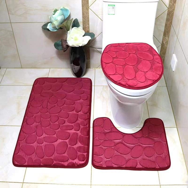 Pebble Pattern Toilet Three-piece Bathroom Absorbent Floor Mat Quick-drying Toilet Coral Velvet Floor Mat Toilet Non-slip Mat